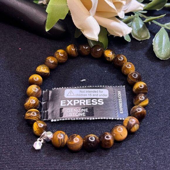 EXPRESS Genuine Tiger Eye Stone Stretch Bracelet - Picture 2 of 5